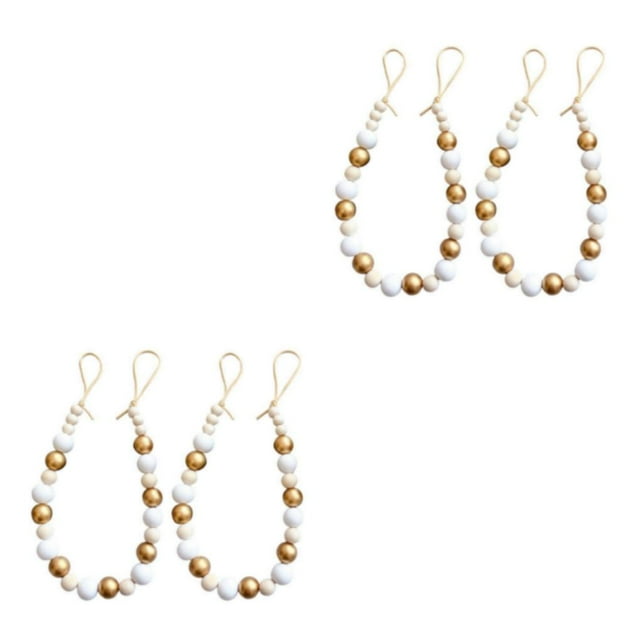 mmirethe Ensemble Tendance de 2 Tiebacks de Rideaux de Perles de Bois d'Inspiration Boho Holdbacks de Rideaux Dorés 52cm 2Set