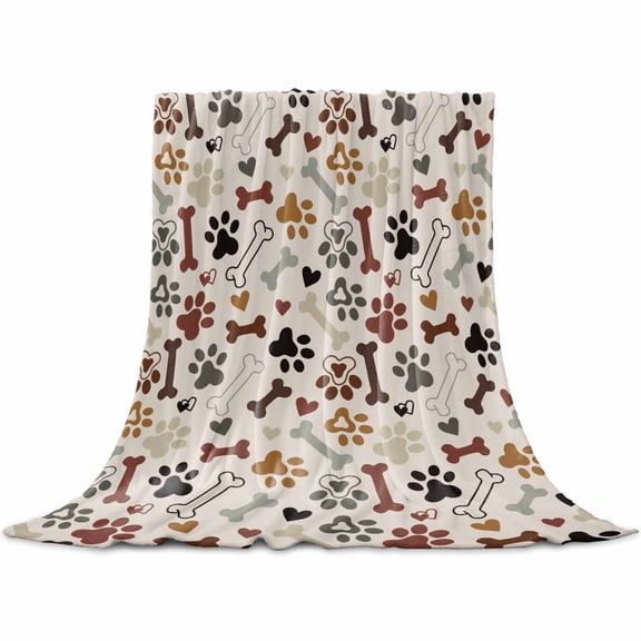 Flannel Throw Blanket for Couch Sofa Bed,Love Bone Dog Paw Print Soft Cozy Warm Fuzzy Blanket 30x40in