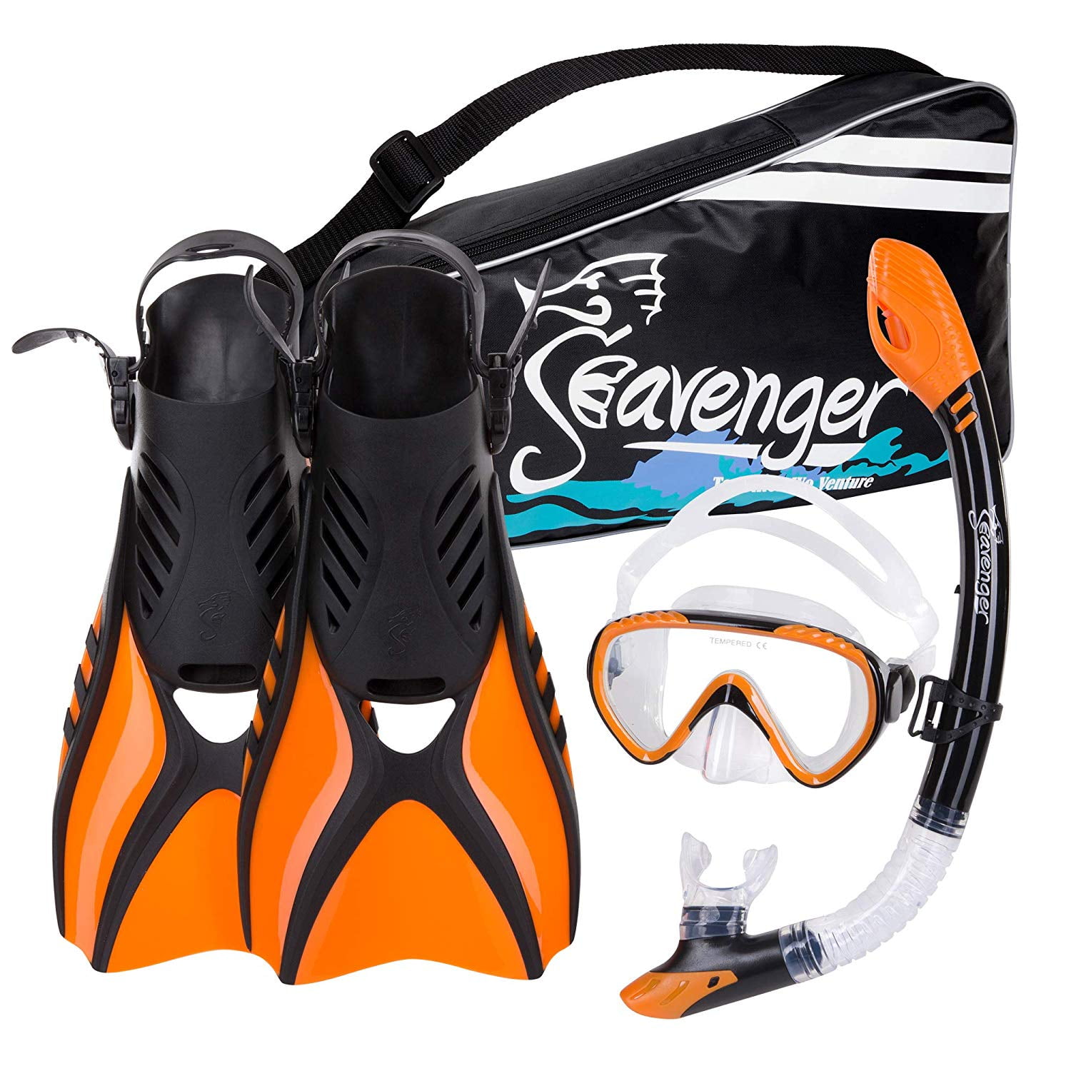Seavenger Advanced Snorkeling Set with Panoramic Mask, Trek Fins, Dry Top Snorkel & Gear Bag