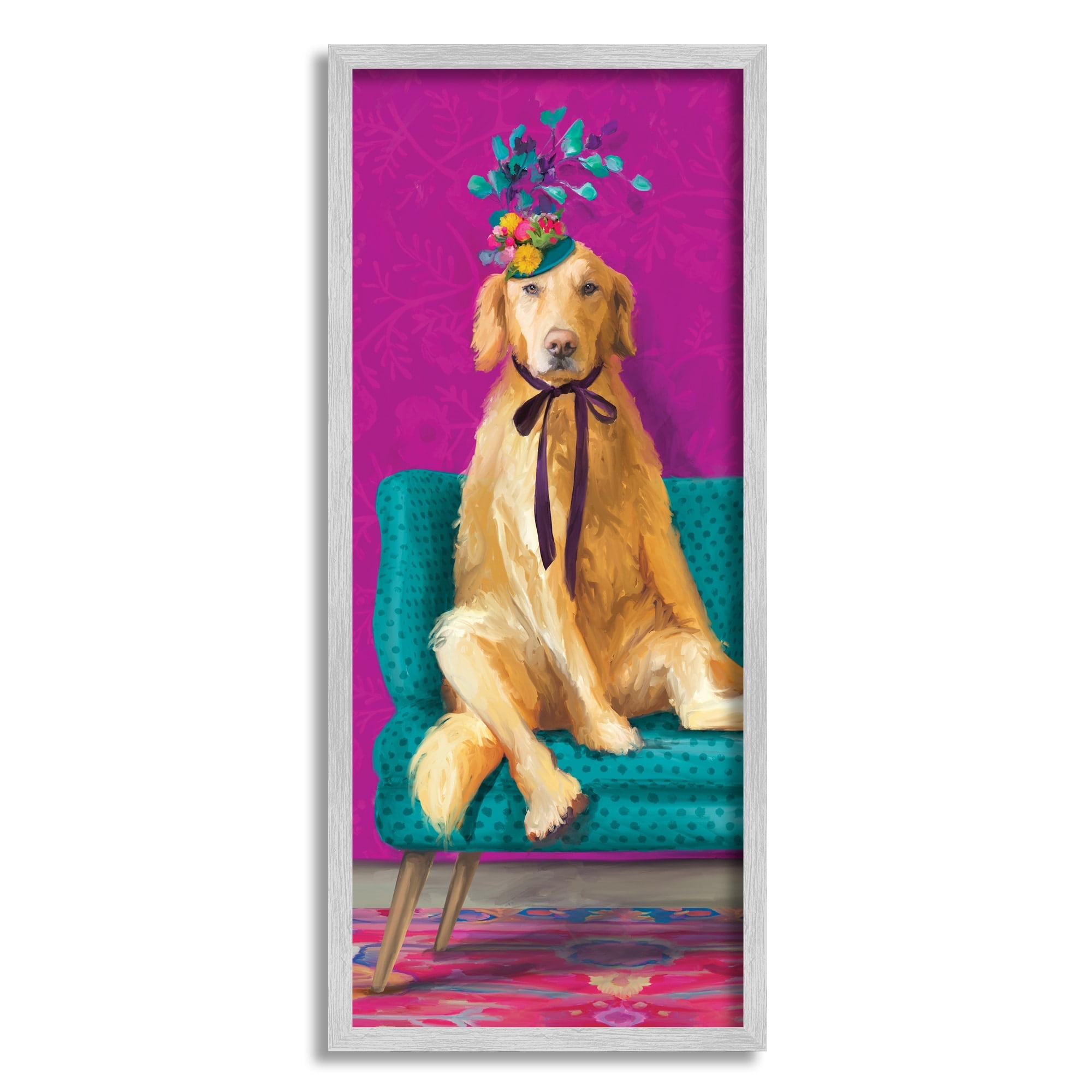 Stupell Industries Extravagant Pampered Dog Portrait Contemporary Furniture Floral Pattern,13 x 30, Design by Kamdon Kreations