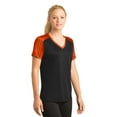 thumbnail image 4 of Sport-Tek Ladies CamoHex Colorblock V Neck Tee-4XL (Black/ Neon Orange), 4 of 6