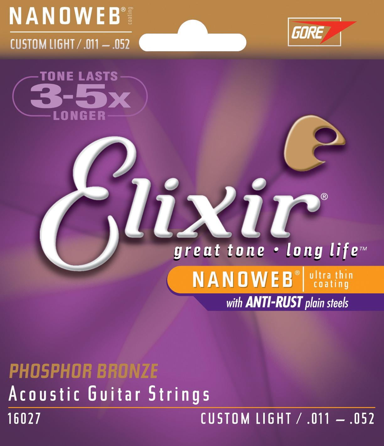 Elixir Acoustic Guitar Strings Elixir 16027 Phosphor Bronze Ultra Thin NanoWeb Custom Light Acoustic
