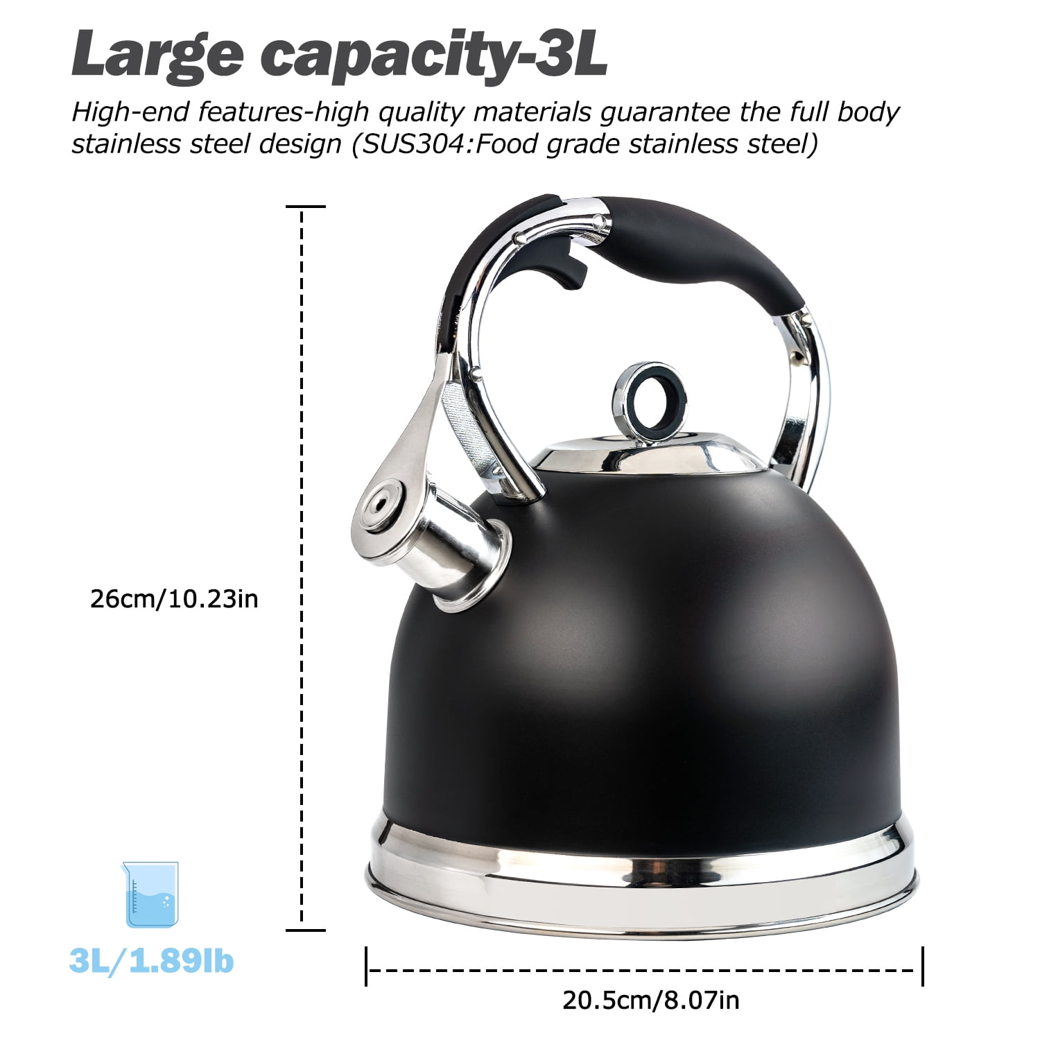 Buy Tea Kettle for Stovetop, 3 Quart Loud Whistling Teapot with Cool