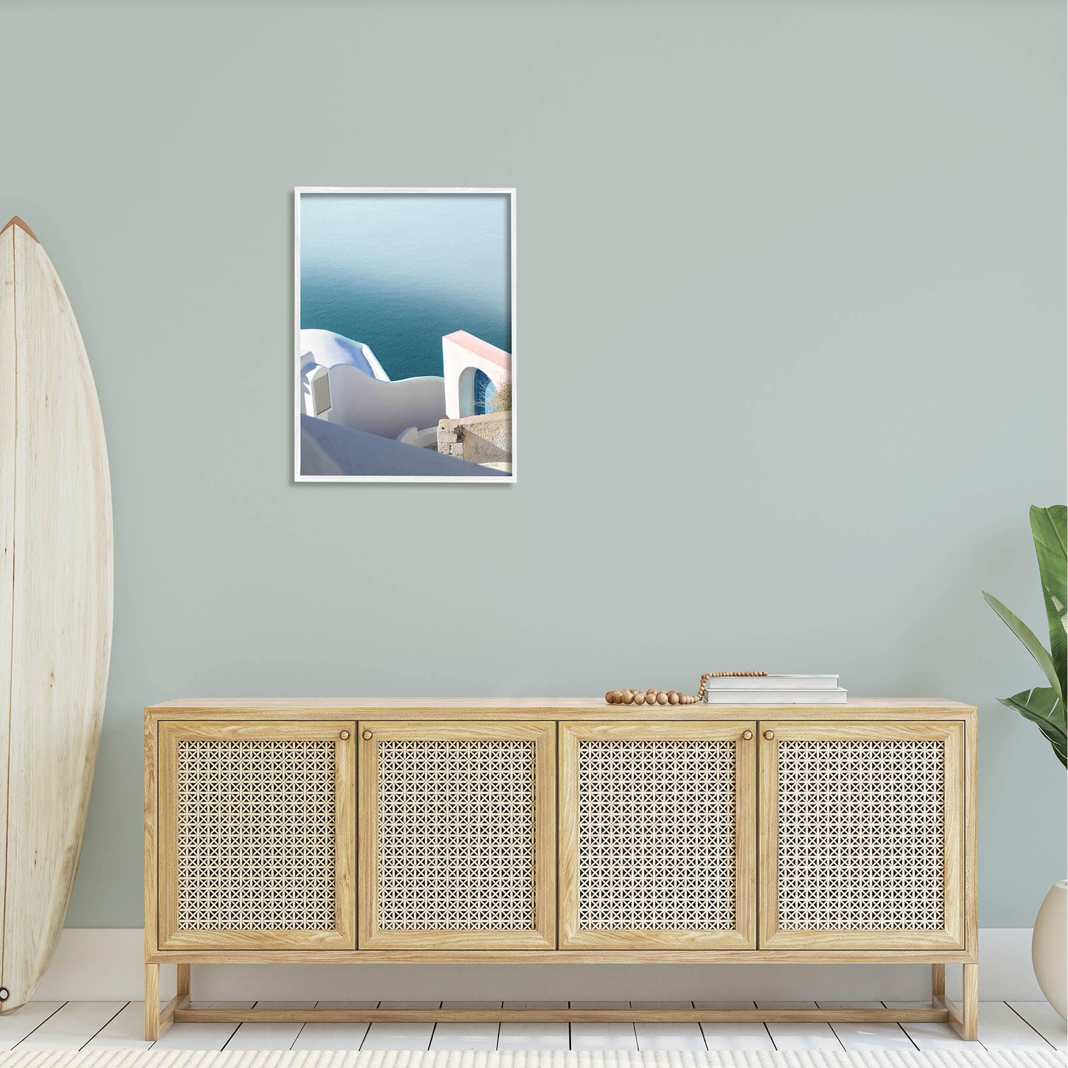 Stupell Industries Picturesque Santorini Coastal Building Photograph White Framed Art Print Wall Art, Design by Sara Zieve Miller