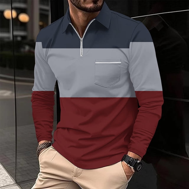 DecSea Men's Muscle T Shirts Long Sleeve Quarter Zip Polo Shirts Stretch Slim Fit Workout Tee