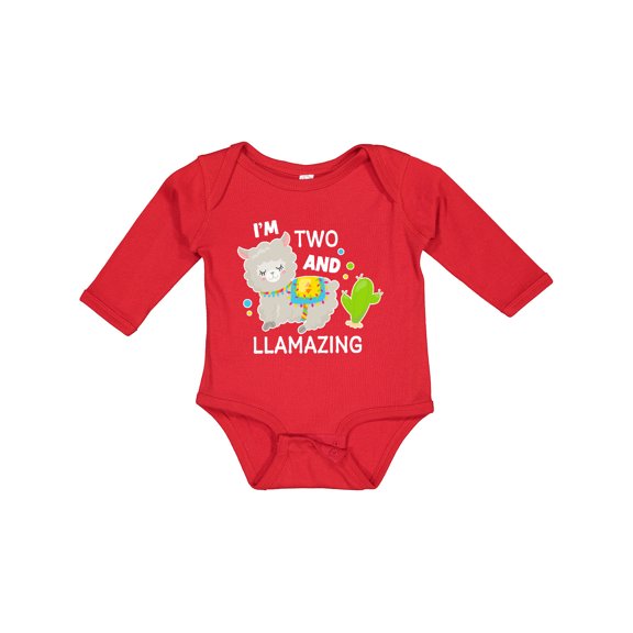 Inktastic Im Two and Llamazing with Llama and Cactus Boys or Girls Long Sleeve Baby Bodysuit