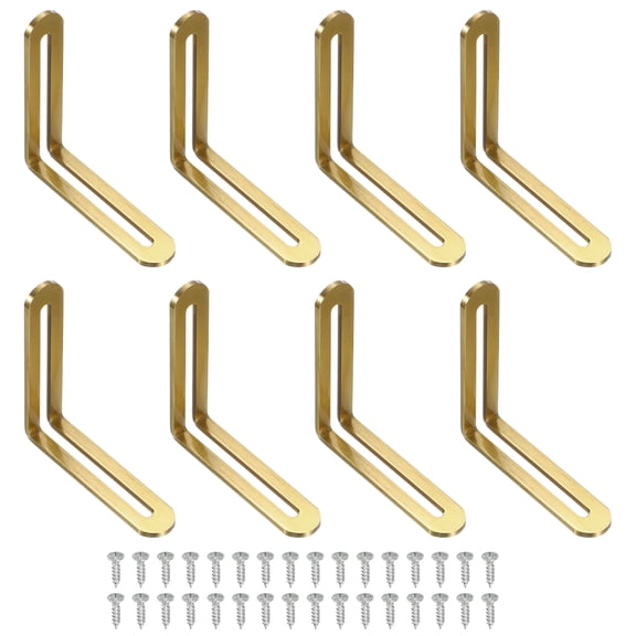 Uxcell 8 Pcs Adjustable Right Angle Brackets, Slotted L-Shape Corner Bracket 3.1"x0.7"x3.1", 90 Degree Steel l Bracket Support for Shelves, Wood Furniture Construction, Gold