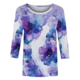 thumbnail image 2 of Craaazy Women's Loose Fit Colorful Printing 3/4 Sleeve Pretty Round-neck Tops Gifts, 2 of 5