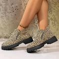 thumbnail image 3 of Ankle Boots for Women Lug Sole Chunky Heel Leopard Print Leather Zipper Short Fall Booties Casual Round Toe Slip on Loafers, 3 of 7