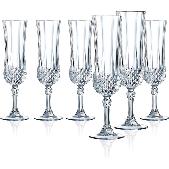 Cristal d'Arques Paris Longchamps Collection 6 Kwarx Champagne Flutes 14cl Shine, Transparency and High Resistance – Iconic Mouldings – Made in France