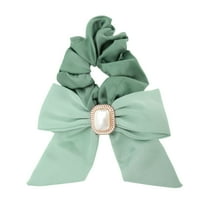 Unique Bargains 1 Pc Grace Square Pearl Bow Scrunchie Hair Elastic Band Light Green