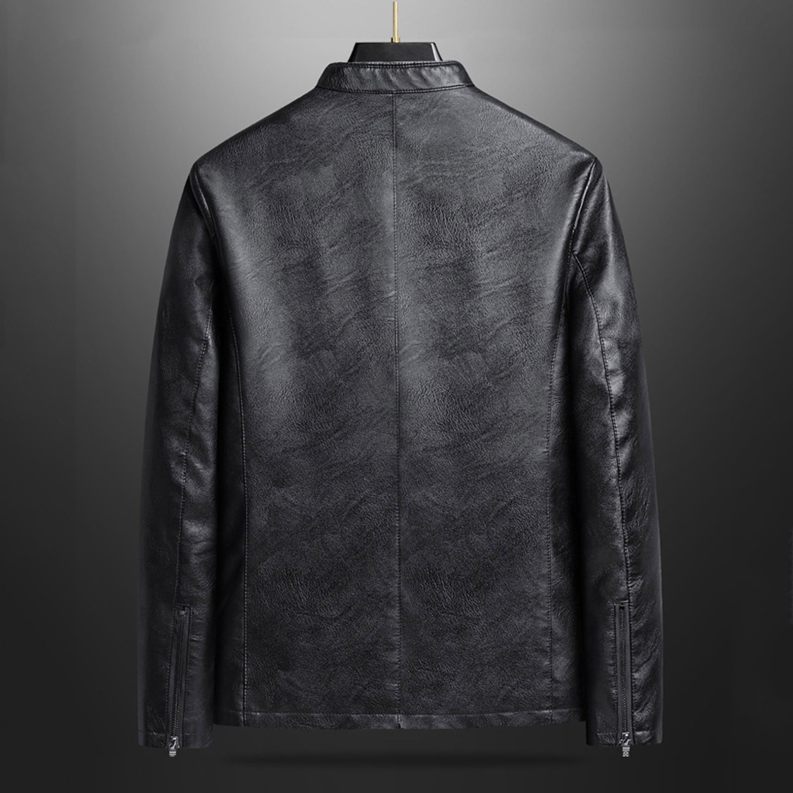 YLSDY Fashion Men's Stand Collar Leather Jacket with Pockets Business Casual Slim Fit Work Coat Plus Size Faux Leather Jacket Black XXL