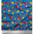 thumbnail image 1 of Soimoi Crêpe en polyester Bleu Tissu Imprimé Fruits Mélangés au Mètre 42 Pouces de Large, 1 of 3