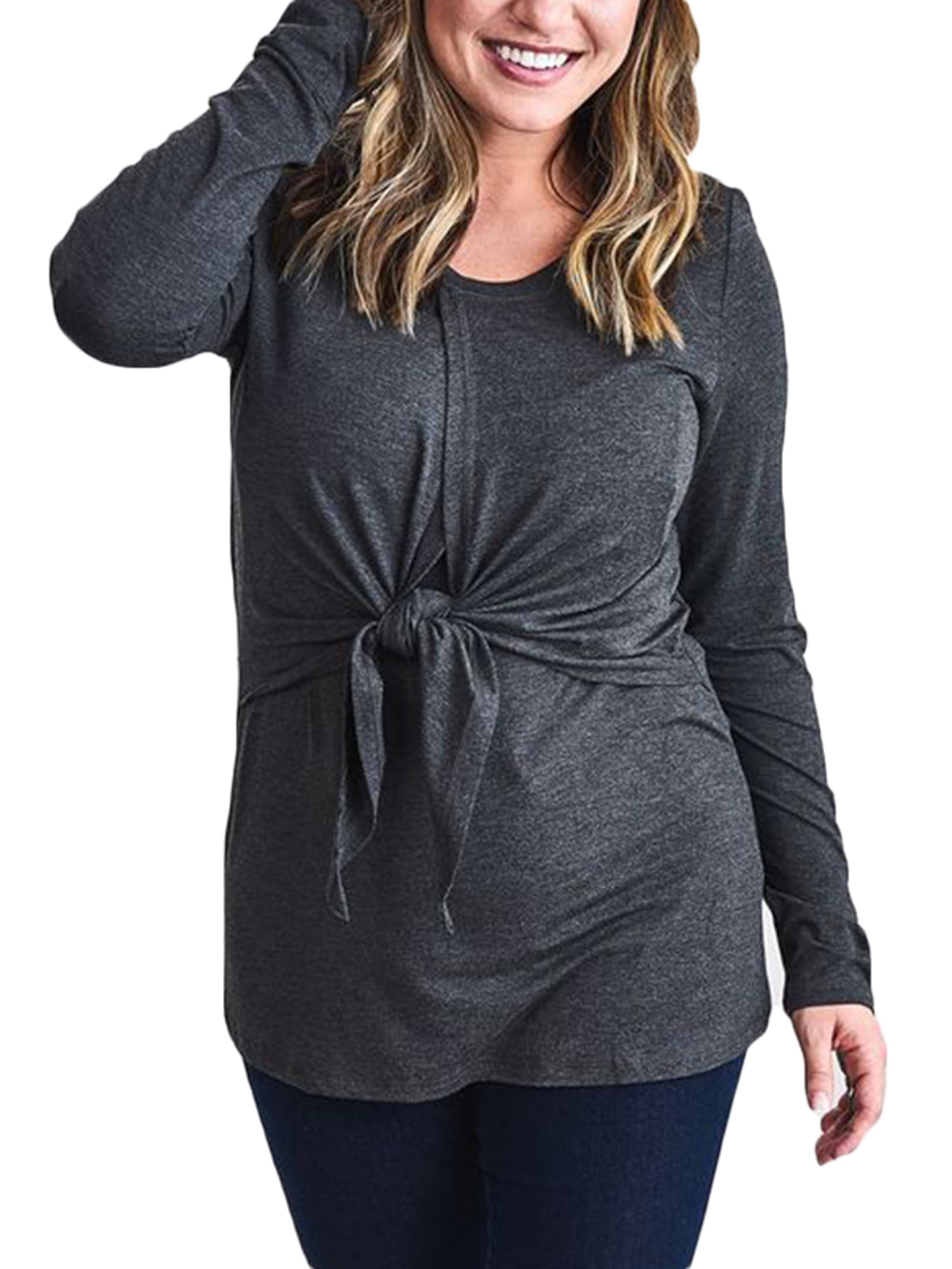 Lallc Women's Pregnant Maternity Tops Long Sleeve Blouse Casual