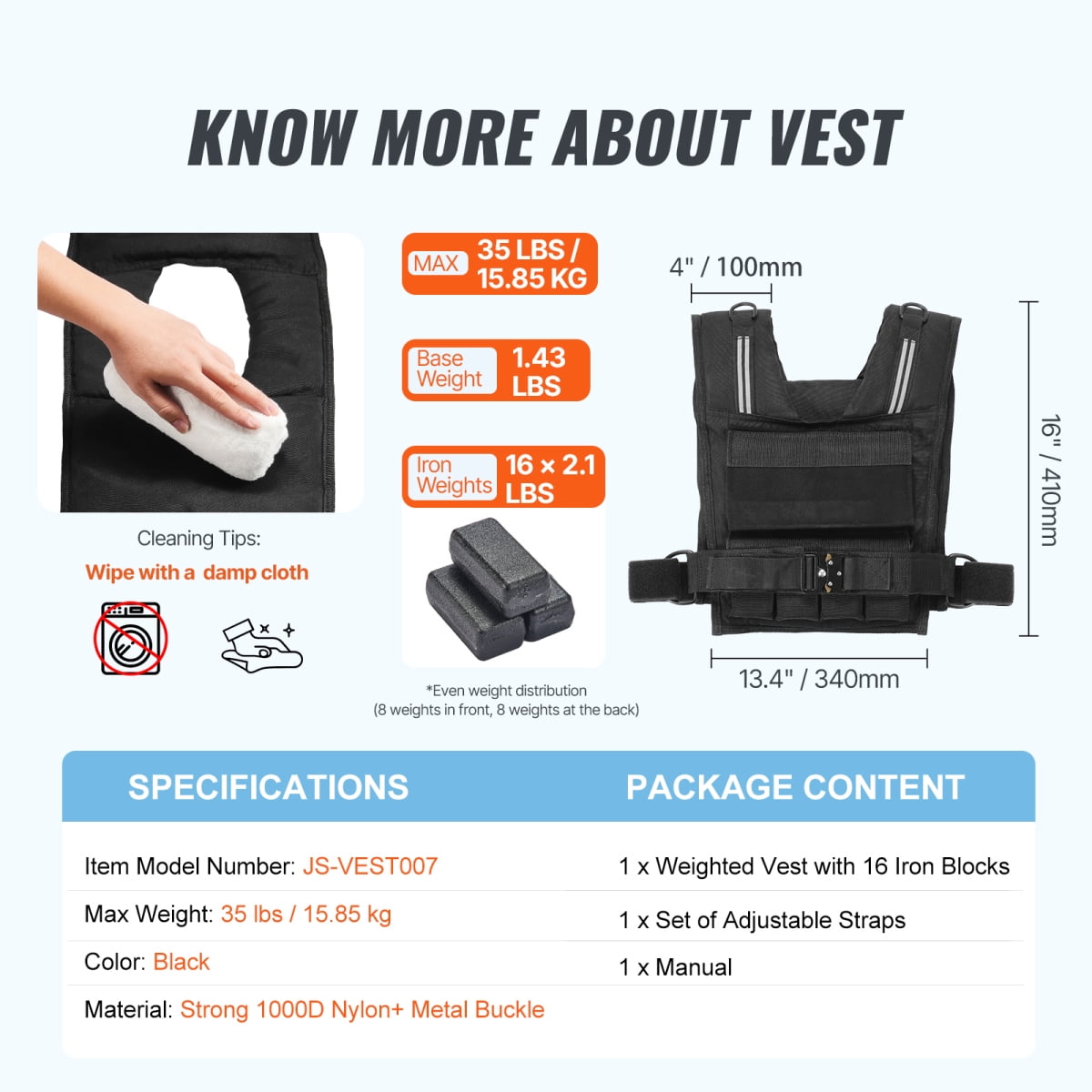 ZHICHUN 35lb Adjustable Weighted Vest for Men & Women, Strength Training Running Equipment with 16 Removable Iron Blocks, Quick-Release Buckle & Reflective Stripes (Black)