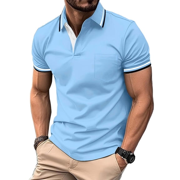 COSFO Performance Mens Polo Shirts Short Sleeve Colorblock Golf Classic T-Shirt Collared Slim Fit with Pocket Pullover Summer Tops