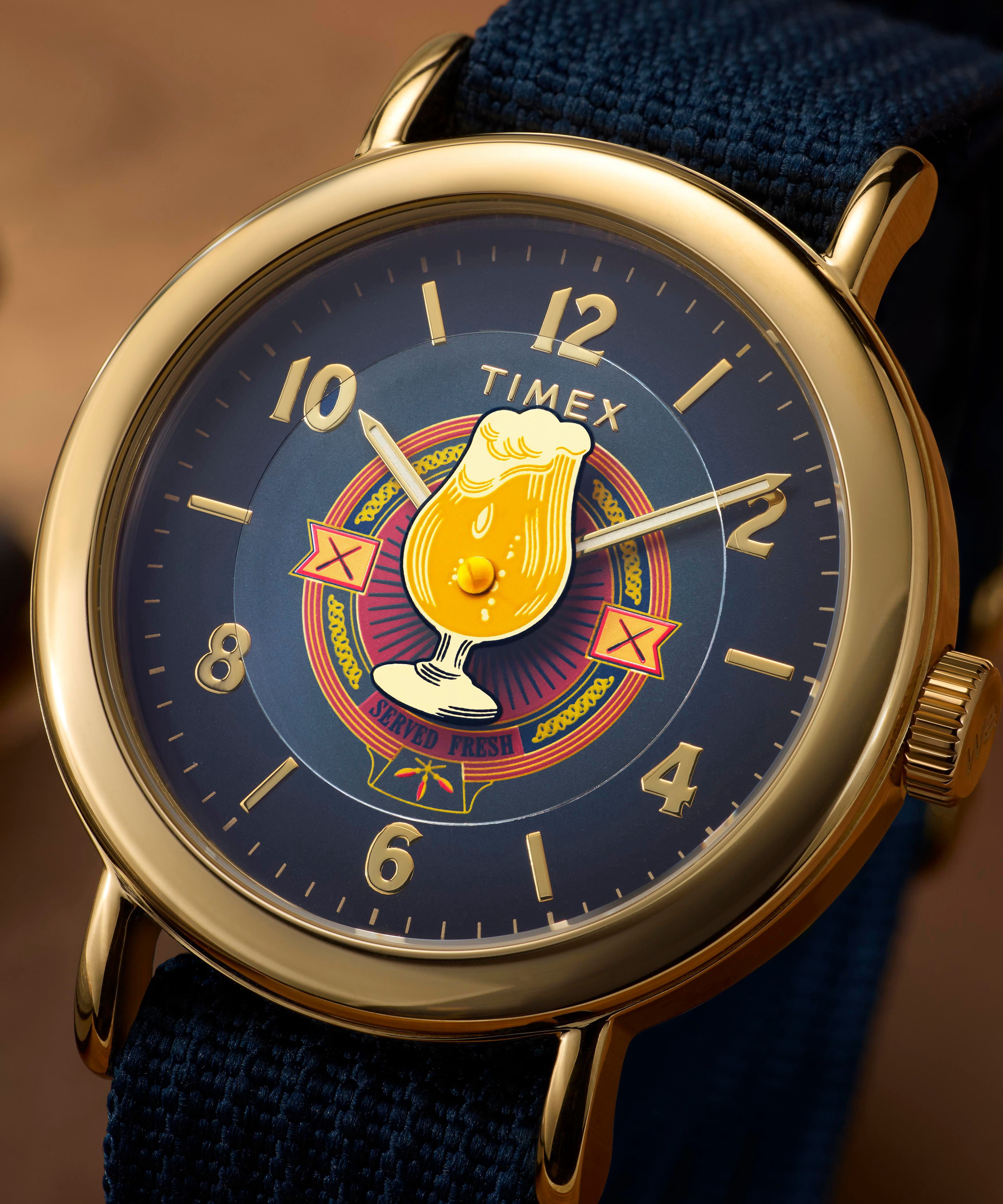Timex Unisex Harry Potter x Weekender Butterbeer 40mm Watch - Blue Slip-thru Double Layer Blue Dial Gold-Tone Case