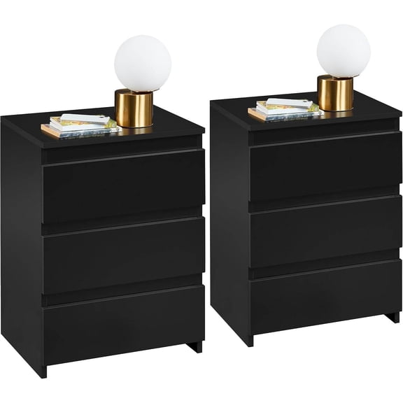 Wood Nightstands Set of 2, 3-Drawer Bedside Tables with Storage for Bedroom or Small Spaces, Black