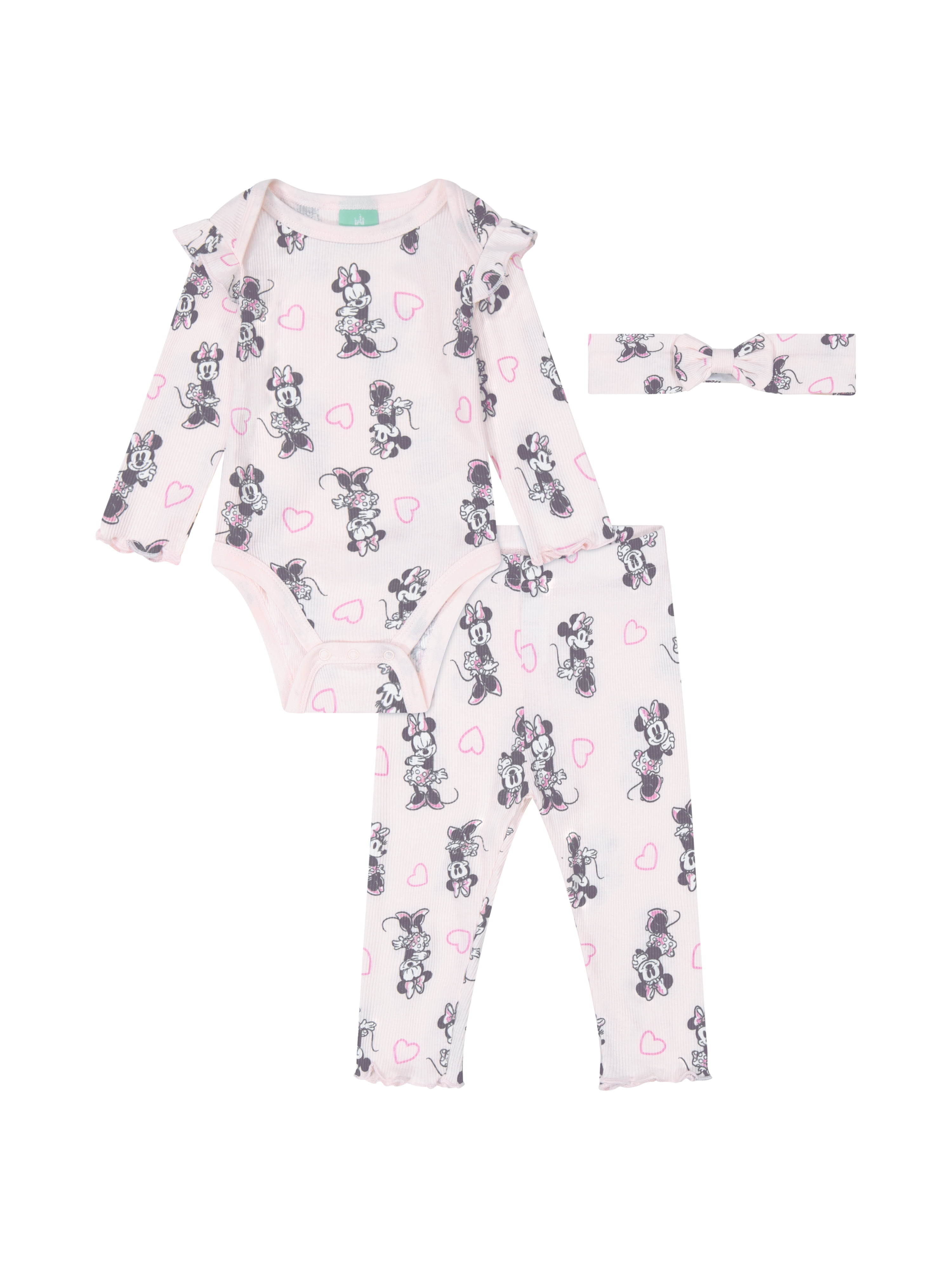 Minnie Mouse Baby Girl 3 Piece Rib Pant Set, Sizes 0-24M