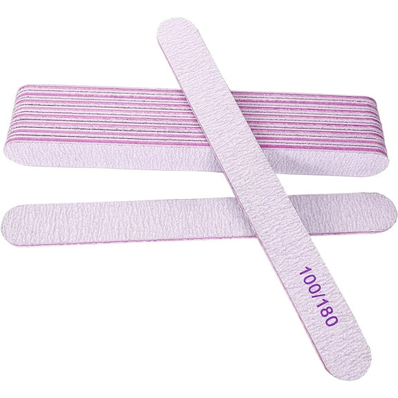 10 Pcs Nail File, Emery Board Nail Files for Acrylic Nails and Natural Nails, 100/180 Grit Double Sided Fingernail Files Gel Nail Reusable Washable Manicure Pedicure Kit Set Gray