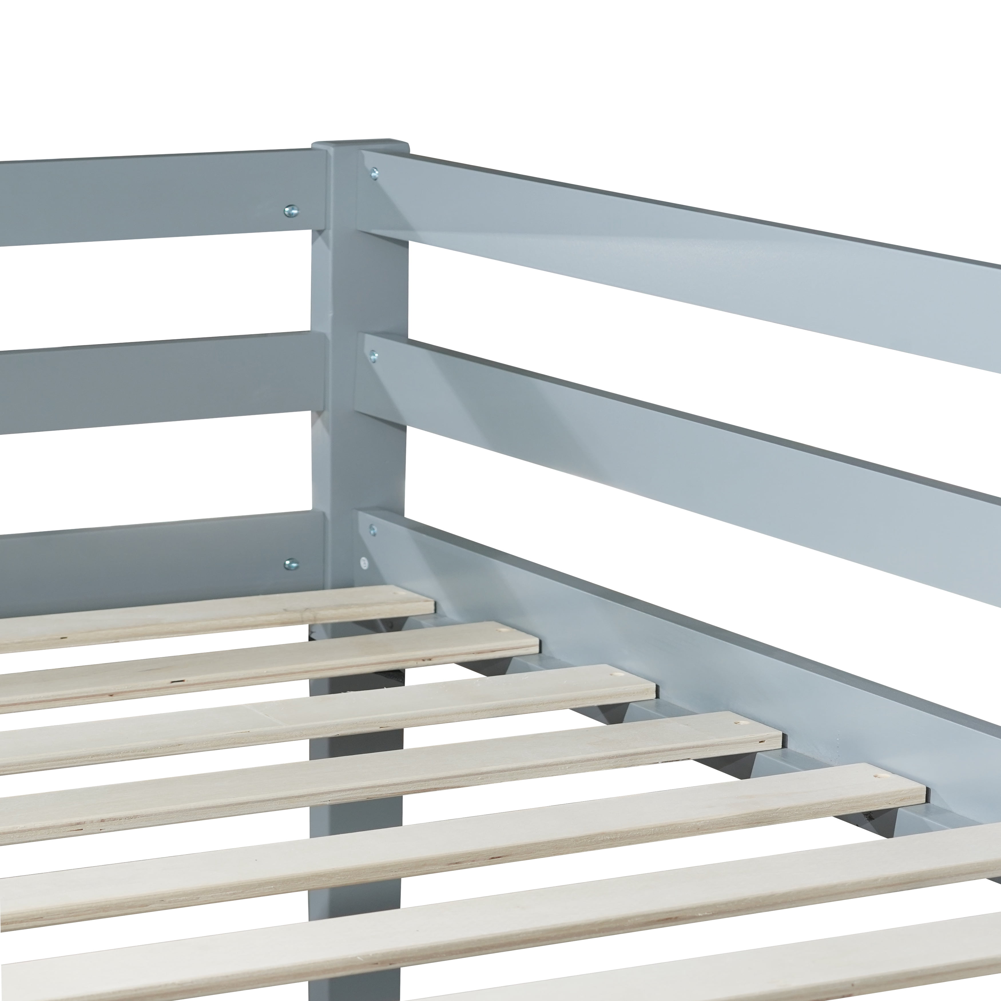 Alvantor Wooden Bunk Bed Twin over Twin Floor Bunk Bed with Safety Rail, Ladder for Children Boys Girls Gray