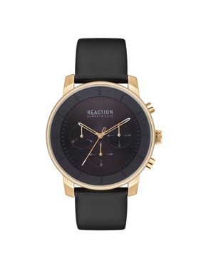 Kenneth Cole Reaction Men's Analog Display Gold Case Black Dial Black Leather Strap Watch