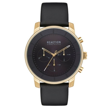 Large Watch Black Dial - Kenneth Cole Reaction Men's Analog Display Gold Case Black Dial Black Leather Strap Watch