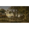 thumbnail image 2 of Auguste Borget 18x12 Black Ornate Wood Framed Double Matted Museum Art Print Titled - Moonlit Scene of Indian Figures and Elephants Among Banyan Trees, Upper India (Probably Lucknow), 2 of 5