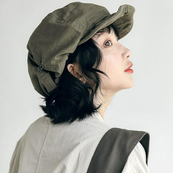 Callipe Women Beret Vintage Style Solid Color Japanses Style Adjustable Head Circumference Short Brim Painter Hat Any Occasion Newsboy Cap