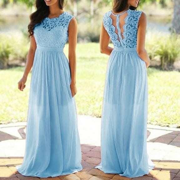 IDALL Wedding Guest Dresses,Prom Dresses Women Lace Applique Elegant Coral Bridesmaid Dresses Wedding Guest Dress Maxi Dresses,Formal Dresses,Graduation Dress Blue Dress L