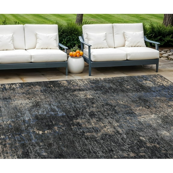 8' X 10' Charcoal Gray And Silver Abstract Washable Indoor Outdoor Area Rug