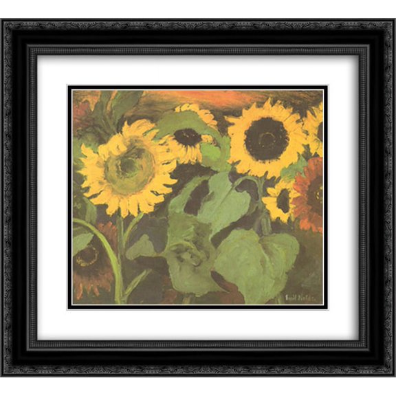 Sunflowers 2x Matted 18x15 Black Ornate Framed Art Print by Emil Nolde