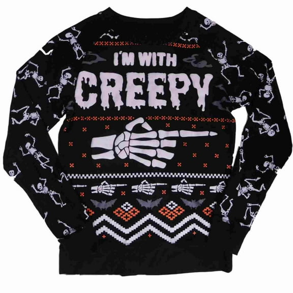 Junior Womens Black Skeleton Halloween Sweatshirt I'm Witch Creepy Top Small
