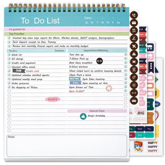 Undated Daily Planner Notepad, Spiral Bound To Do List with Perforated Sheets, 8.5x10.5 Inch Task Planning Pad for Office Desk Home Use, Checklist Included, White
