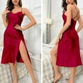 thumbnail image 3 of Oksale Low Backless Chemise Pajama Dress for Women Trendy Side Split Slip Nightgown Sexy Scoop Mid Length Loungewear Adjustable Spaghetti Strap Split Sleepwear 2025 Wine M, 3 of 7