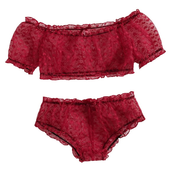 Penkiiy Women Lingerie Corset Lace Free Wire Racy Muslin Sleepwear Underwear Tops Briefs Garter Belts in Lingerie Plus Size XXL Red on Clearance
