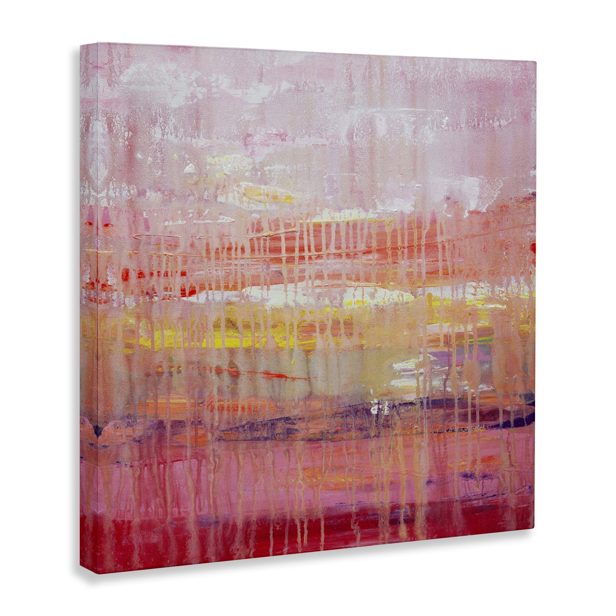 Stupell Industries Dripping Paint on Pink Abstract Painting Wrapped Canvas Art Print Wall Art, 17 x 17