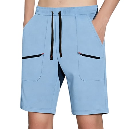 Men s 7 Quick Dry Stretch Long Golf Hiking Shorts for Running Fishing and Outdoor Adventure with Zipper Pockets Light Blue