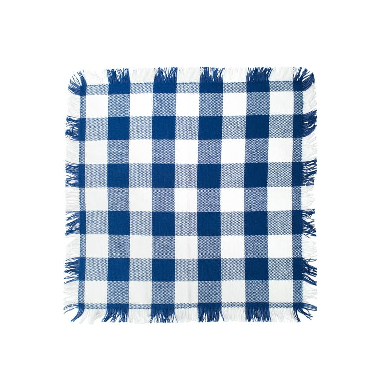 CC Home Furnishings Set of 4 White and Blue Checkered Pattern