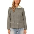 thumbnail image 1 of CHAQUETA DE HOUNDSTOOTH INSPIRADA EN CHIC PARA MUJER CON CUELLO PETER PAN, MANGA LARGA, ABOTONADA, ABRIGO VINTAGE DE INVIERNO L Marrón, 1 of 6