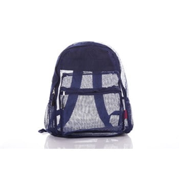 - clear mesh backpack for kids men & women by bravo - large school & travel bag - stylish transparent see through design - comfortIle padded shoulder straps - utility pocket & bottle holders (navy)