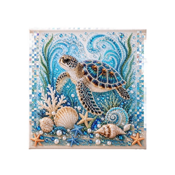 Diamond Painting Kit, Ocean Wall Decor, Pearl Diamond Art, Beach Art Wall Decor, 8X8 in Pearl Ocean Turtle Diy Bead Art Set with Rhinestone Beads for Home Wall Decoration