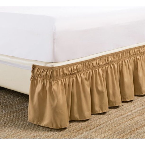 CalKing Gold Elastic Wrap Around Dust Ruffled Bed Skirt Bedding Bed