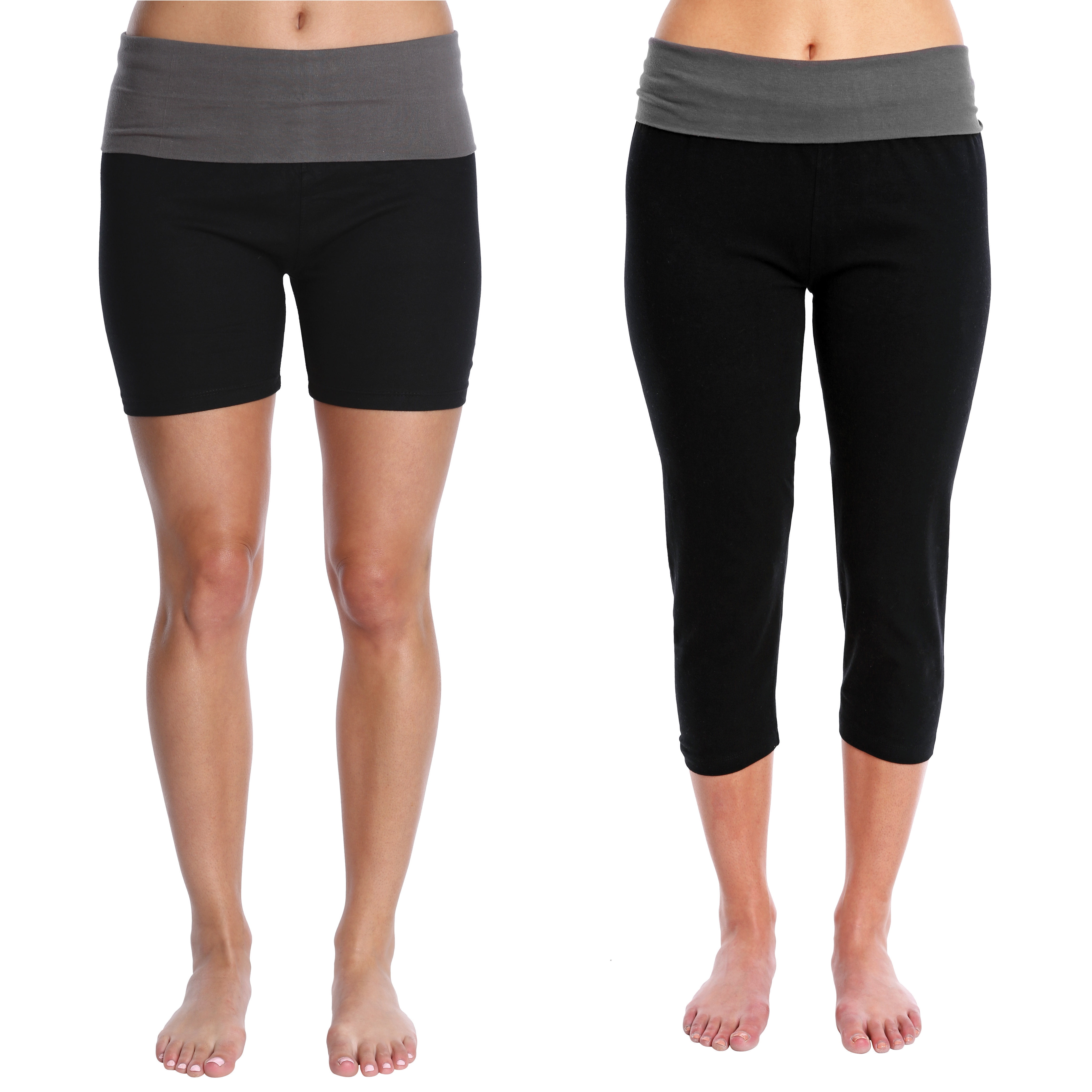 Blis Women Yoga Workout Capri Legging Pant and Short with Foldover ...