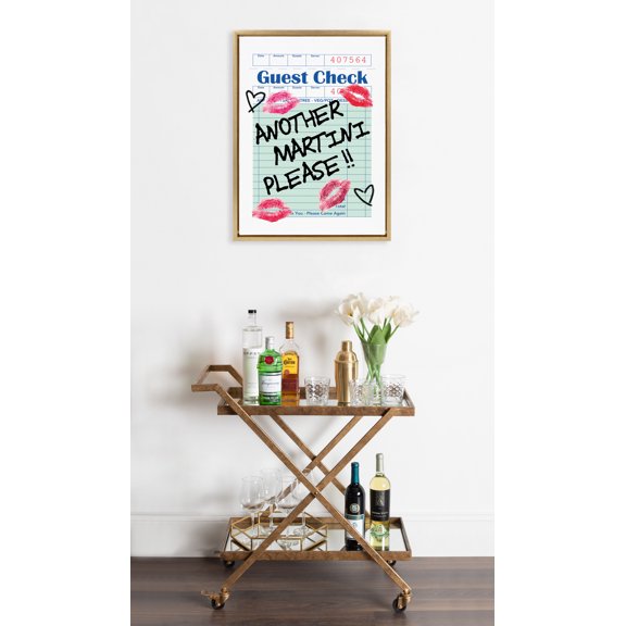 Kate and Laurel Sylvie Another Martini Guest Check Framed Canvas Wall Art by Alli Standefer, 18x24 Bright Gold, Bar Drink Decor Art for Wall