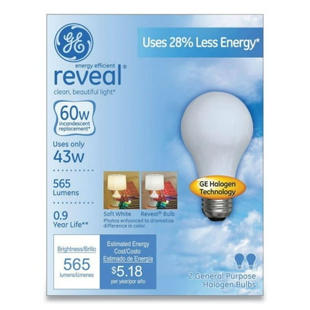 

Reveal Energy-Efficient A19 Halogen Light Bulb 43 W Soft White 2/Pack (63007)