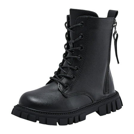 

Baycosin Fashion Boots Kids Girls Mid Calf Quilted Back Buckle Lace Up Boots