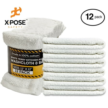 Bar Mop Towels 12 Pack - Terry Cloth Cotton - Premium Quality Absorbent Home, Kitchen and Restaurant White Cleaning Rags - 12