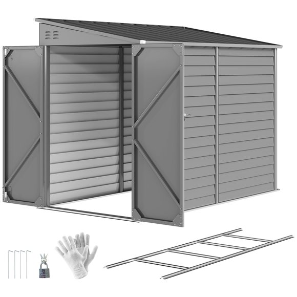 Outsunny 4.6' x 9' Metal Outdoor Storage Shed with Lockable Doors Grey
