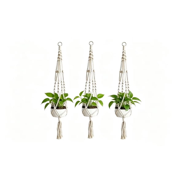 3Pcs Macrame Plant Hanger, Cotton Rope Hanging Basket, Indoor Outdoor Flower Pot Holder